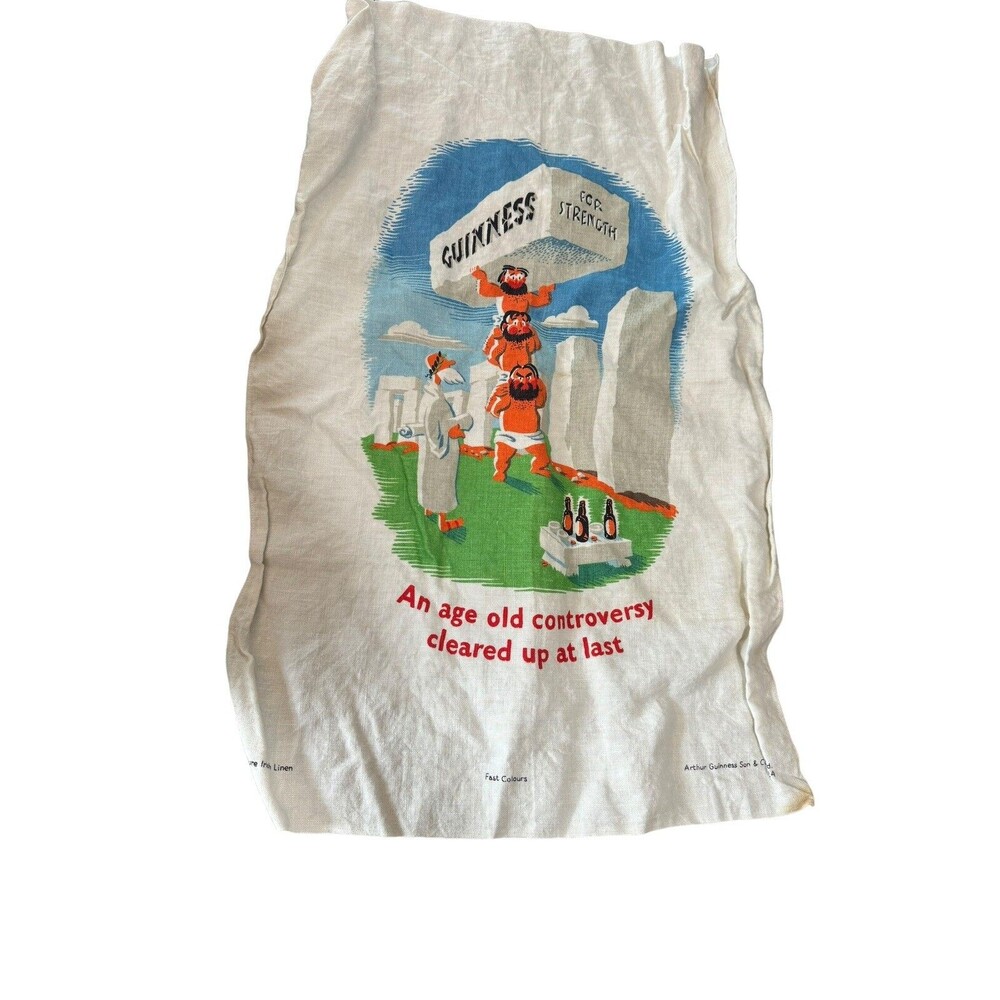 Vintage Guiness Beer Tea Towel Irish Linen 19x30” 1960’s For Strength